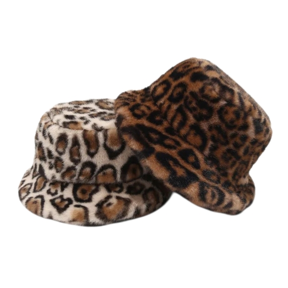 Leopard Print Faux Fur Bucket Hat - Picture 5 of 11